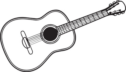 acoustic guitar outline vector illustration, line art	
