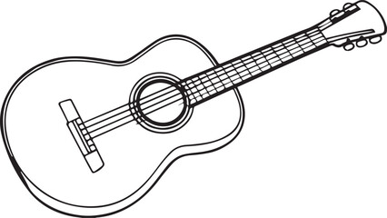 acoustic guitar outline vector illustration, line art	