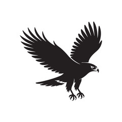 Obraz premium Majestic Bird of Prey A Striking Silhouette Vector Illustration of a Soaring Eagle or Hawk, Perfect for Logos, Prints and Design Projects.