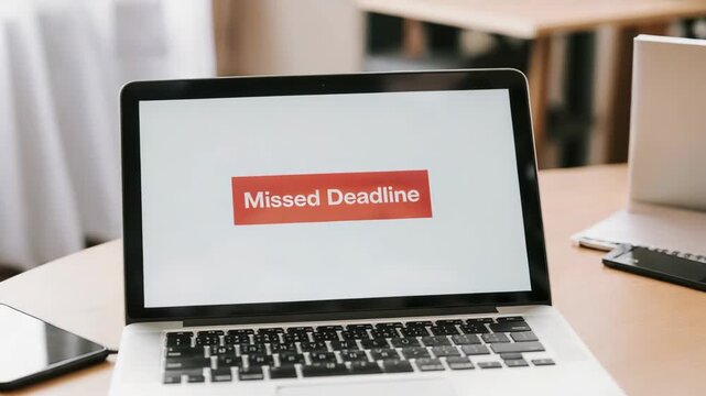 Laptop screen displaying message of missed deadline notification
