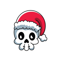 Cute skull wearing a Santa hat, Flat Vector