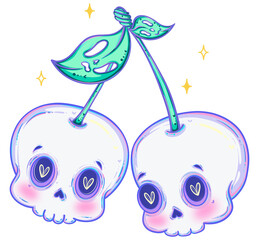 Kawaii Cherry Skulls Cute Pastel Skeleton Fruit Clipart for Halloween