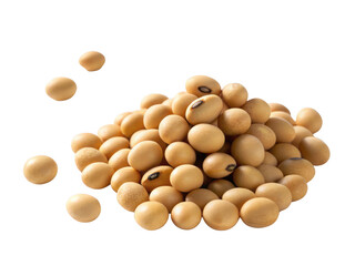 Pile of natural soybeans with some falling around isolated on transparent background