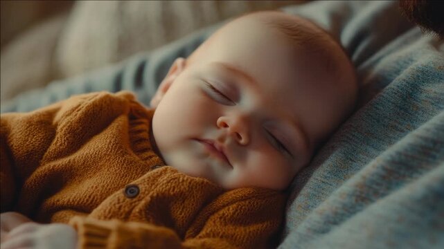 Resting peacefully, newborn baby nestled in arms with loving gaze at parent.