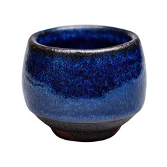 A beautiful, handcrafted blue ceramic cup showcasing a smooth finish and vibrant colors, perfect for serving beverages or as a decorative piece, isolated on a white background.