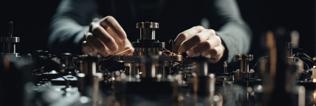 Professional Quantum Optics Scientist Calibrating High-Tech Laser System in Modern Laboratory Authentic Premium Science Content for Tech Marketing and Advertising