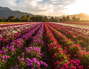 Fototapeta premium Colorful flower field at sunset (1)