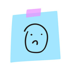 Unhappy face on paper note. Vector hand drawn illustration on white background.