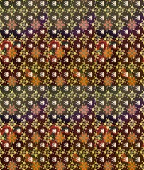 Sketch Floral Pattern in Raster illustration. Flowers on brown and purple colors in watercolor style.