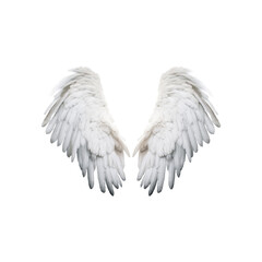 Obraz premium Pair of white angel wings isolated on transparent background. Symbol of purity, fantasy, spirituality, and mythical creatures for creative design.