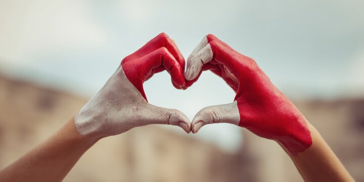 Authentic Digital Activism Heart Gesture with National Flag Painted Hands Premium Social Campaign Content for Modern Community Empowerment and Unity