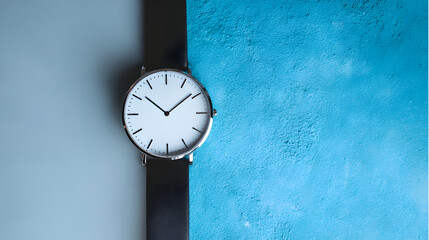 Wristwatch on Blue Background Time Concept