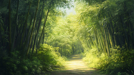 Obraz premium Bamboo forest path sunlight