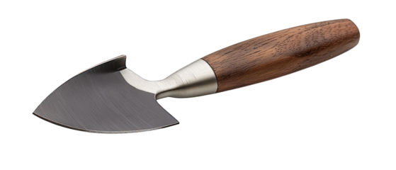 Metal cheese knife with dark wooden handle on black
