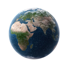 A realistic depiction of Earth from space, showcasing continents, oceans, and the detailed texture of the planet's surface against a black background.