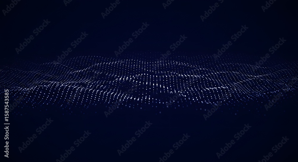 Fototapete Abstract dark blue background with a field of white dots forming a subtle undulating wave pattern.