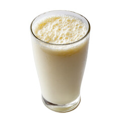 A refreshing glass filled with frothy beverage, isolated on a white background. Perfect for showcasing drinks in food and beverage photography.