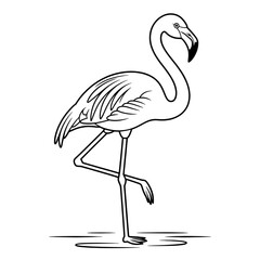 A black and white flamingo illustration line art of a coloring and