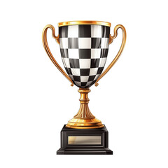 Glossy Black and White Checkerboard Trophy on a White Background