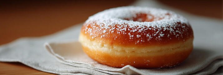 Donut looks delicious with its powdered sugar topping, very inviting