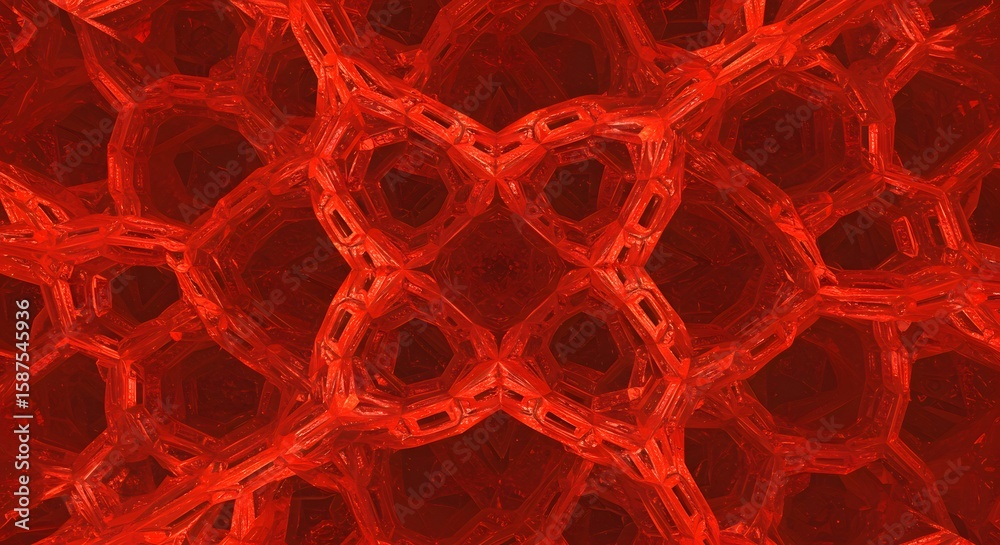 Leinwandbilder Abstract fractal art featuring a complex network of interconnected red cellular-like structures forming a symmetrical pattern.