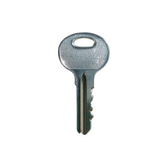 A single metal key isolated on a white background, symbolizing access and security.