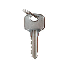 A single metal key on a white isolated background, symbolizing security, access, and unlocking potential in various sectors, suitable for various industry-related uses.