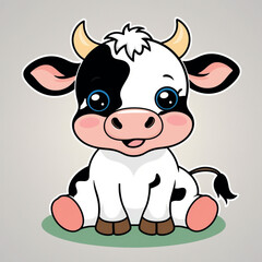 Smiling Black and White Cow Illustration for Kids