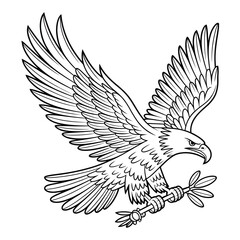 A black and white eagle illustration line art of a coloring and