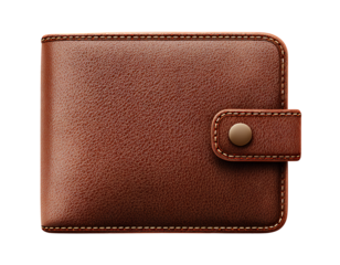 Realistic brown leather wallet icon on a transparent background PNG