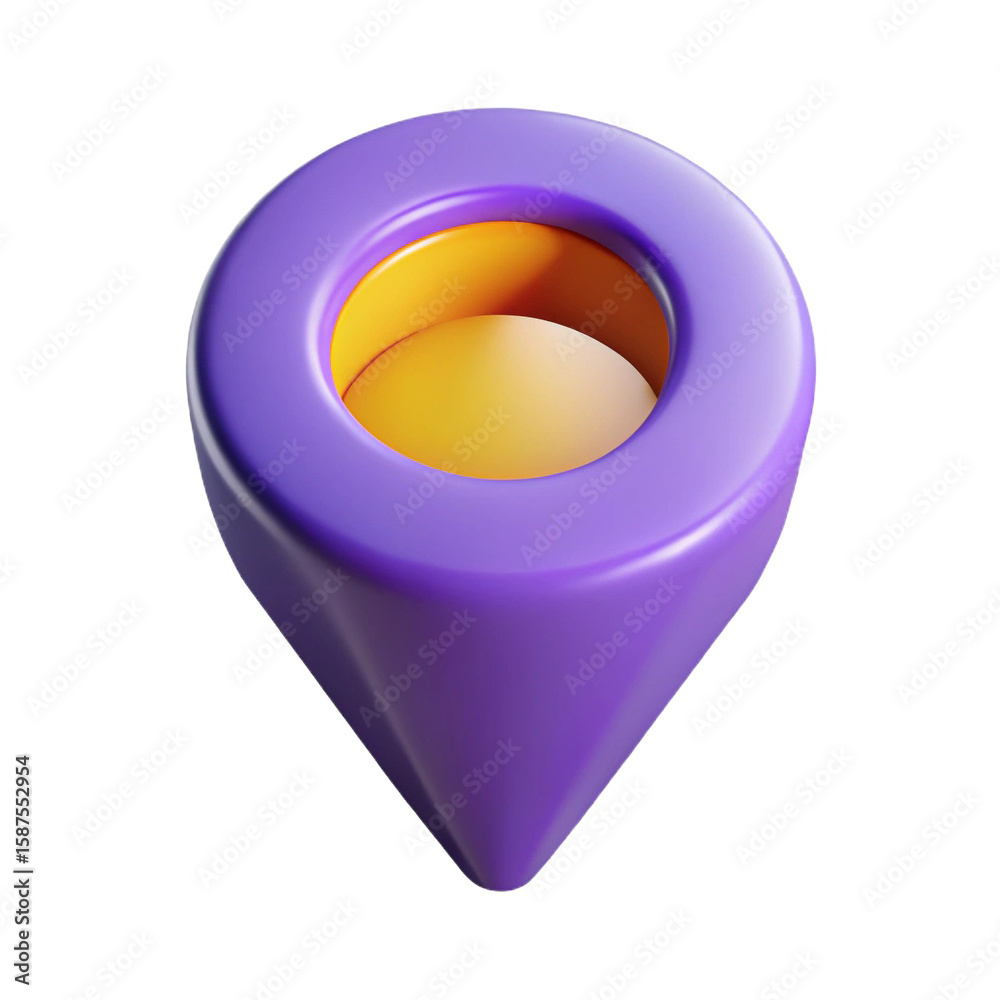 Fototapete 3d rendered purple and yellow location pin icon symbolizing navigation and points of interest isolated on white background