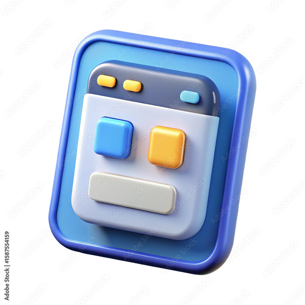 Aufkleber Modern 3d ui element resembling a simplified computer window with colorful buttons and a sleek interface isolated on white background