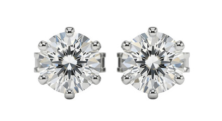 Sparkling stud earrings with round diamonds set in gleaming white metal, perfect for adding elegance and brilliance to any ensemble with a classic solitaire style, transparent background