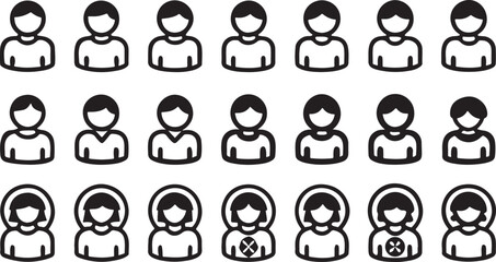 Business people icon set with male and female avatars in various office roles and team illustrations