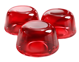 3 red transparent jelly beads isolated on transparent background PNG