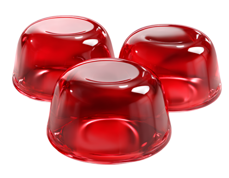  3 red transparent jelly beads isolated on transparent background PNG