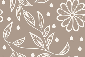 Beige floral and leaf pattern with drops vector
