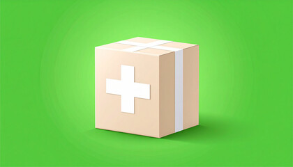 Obraz premium Beige box with a white plus sign, representing a medical kit or supply.