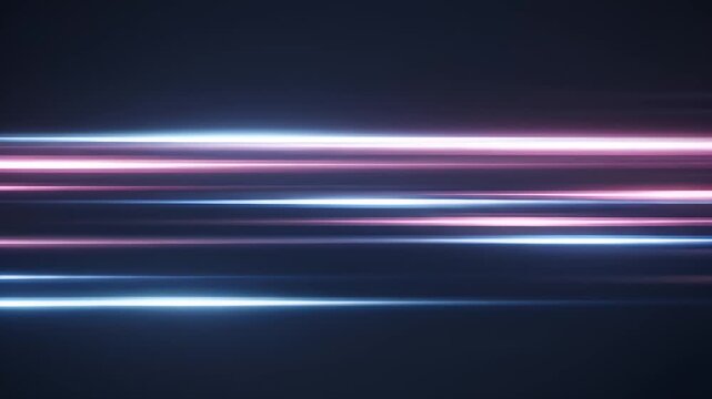 Horizontal light streaks of white blue and pink on a dark background