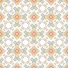 Geometric pixel art pattern. Abstract pixel art geometric ethnic pattern design for fabric, carpet, tile, rug, clothing, embroidery, needlepoint and background. Vector pixel art seamless motif ethnic 