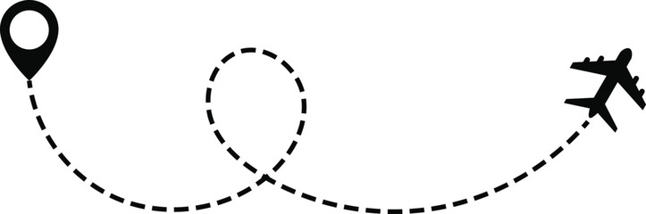air plane route dash line route with location. dotted flight path. downloadable graphics for travel and navigation design. Plane routes dotted paths aircraft travel route
