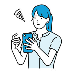 イラスト素材: イラスト素材：スマホを見て困っている女性