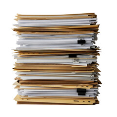 Stack of papers is piled high on top of each other. isolated-3d-on-transparent-background
