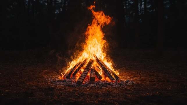 Bonfire nighttime forest fire