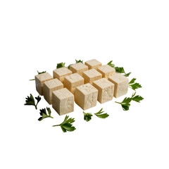 Cubes of Firm Tofu on Parsley Garnish