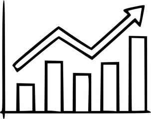 Simple black and white illustration of a financial growth chart with an upward trending arrow.