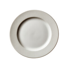 Minimalist white plate, round shape, with subtle texture. Ideal for culinary presentations or dining settings. Isolated on a white background for easy integration in design.