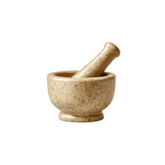 Mortar and pestle set on a white isolated background, perfect for grinding spices or herbs in culinary practices.