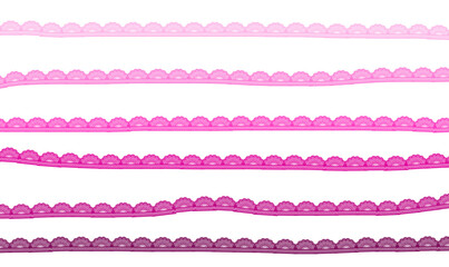 Set of Pink Lace Ribbon Border Vector Elements for Scrapbook, Sewing, Craft Decoration, and Feminine Design Projects
