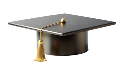 Elegant Graduation Cap with Golden Tassel Symbol of Academic Achievement on Transparent Background